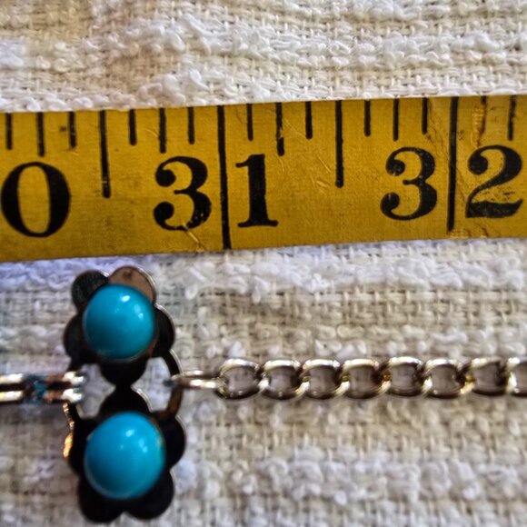 Vintage Silver Flowers with Turquoise Beading Chain Link Belt - Picture 5 of 6